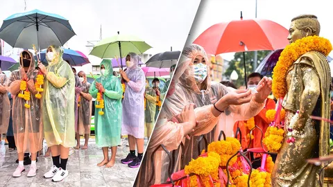 เอาฤกษ์เอาชัย “ตบสาวไทย” ลุยฝนกราบขอพร “ย่าโม” ก่อนสู้ศึก “อาเซียน กรังด์ปรีซ์”