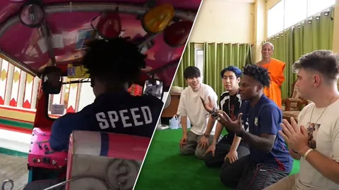 “iShowSpeed” ยูทูบเบอร์ดังโลก ใส่เสื้อทีมชาติไทย ขับรถตุ๊กตุ๊ก ชนกำแพงวัด (คลิป)