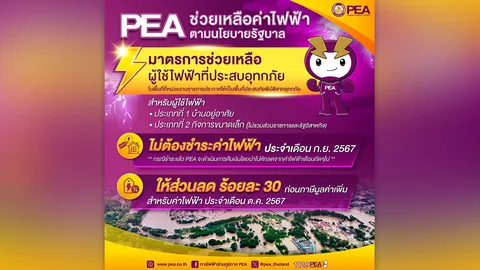 PEA บรรเทาความเดือดร้อนผู้ใช้ไฟฟ้าที่ประสบภัยน้ำท่วมในพื้นที่ภาคเหนือ และภาคตะวันออกเฉียงเหนือ