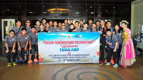 แข้งชายหาดไทยสุดฟิต! ลงซ้อมทันทีหลังเหินฟ้าถึงแดนเสือเหลือง