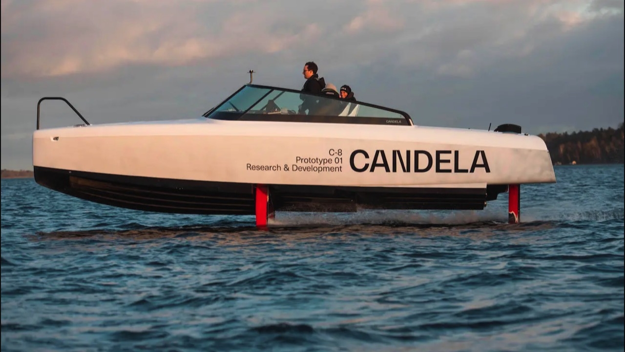 เรือเร็วพลังงานไฟฟ้าเทคโนโลยีไฮโดรฟอยล์ Candela C-8 Electric Boats วิ่งไกล เฉียด 100 กิโลเมตร 