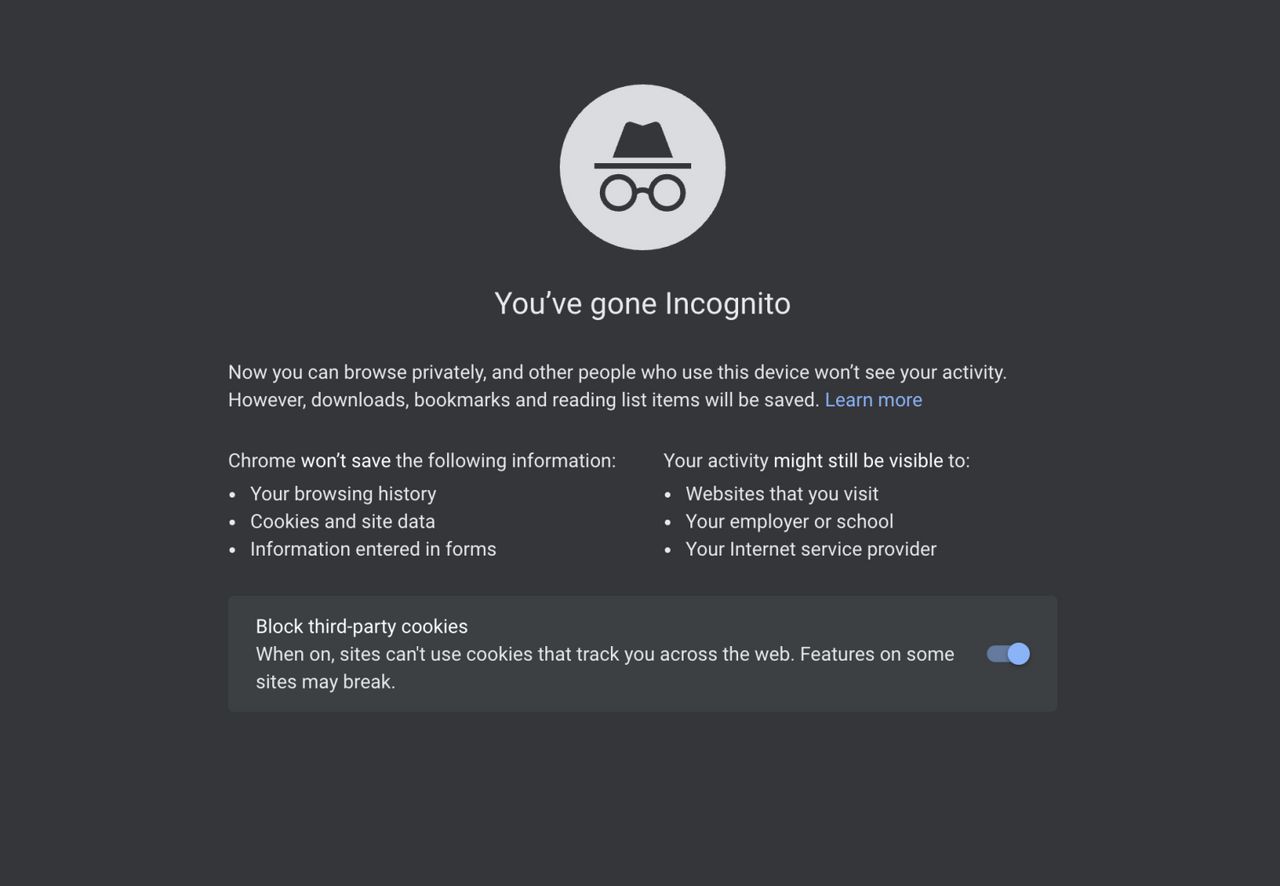 หน้าตาของ Incognito mode