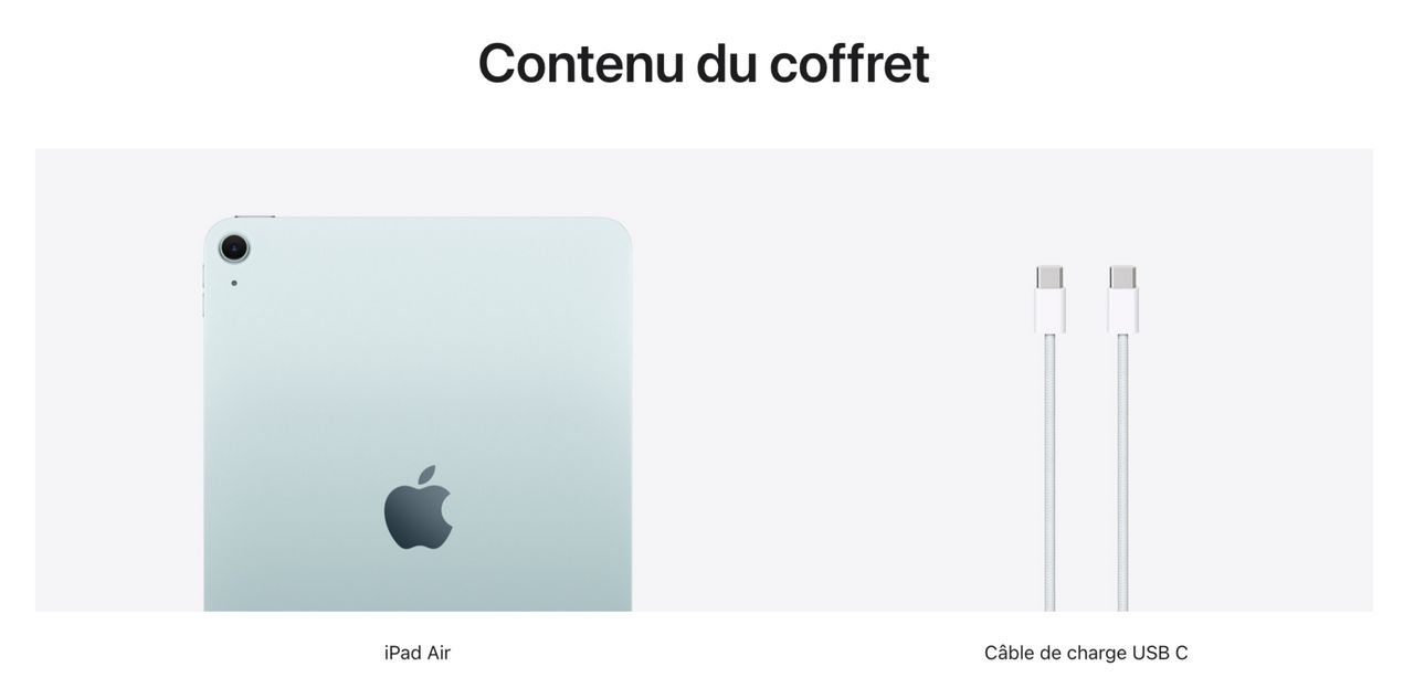 ผลิตภัณฑ์ที่มาพร้อมกับแพ็กเกจ iPad Air ที่วางจำหน่ายในประเทศฝรั่งเศส