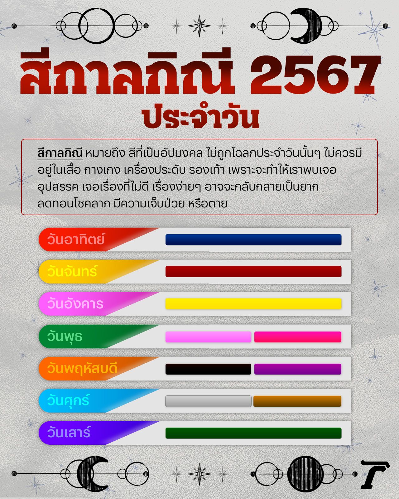 สีกาลกิณี ประจำวัน