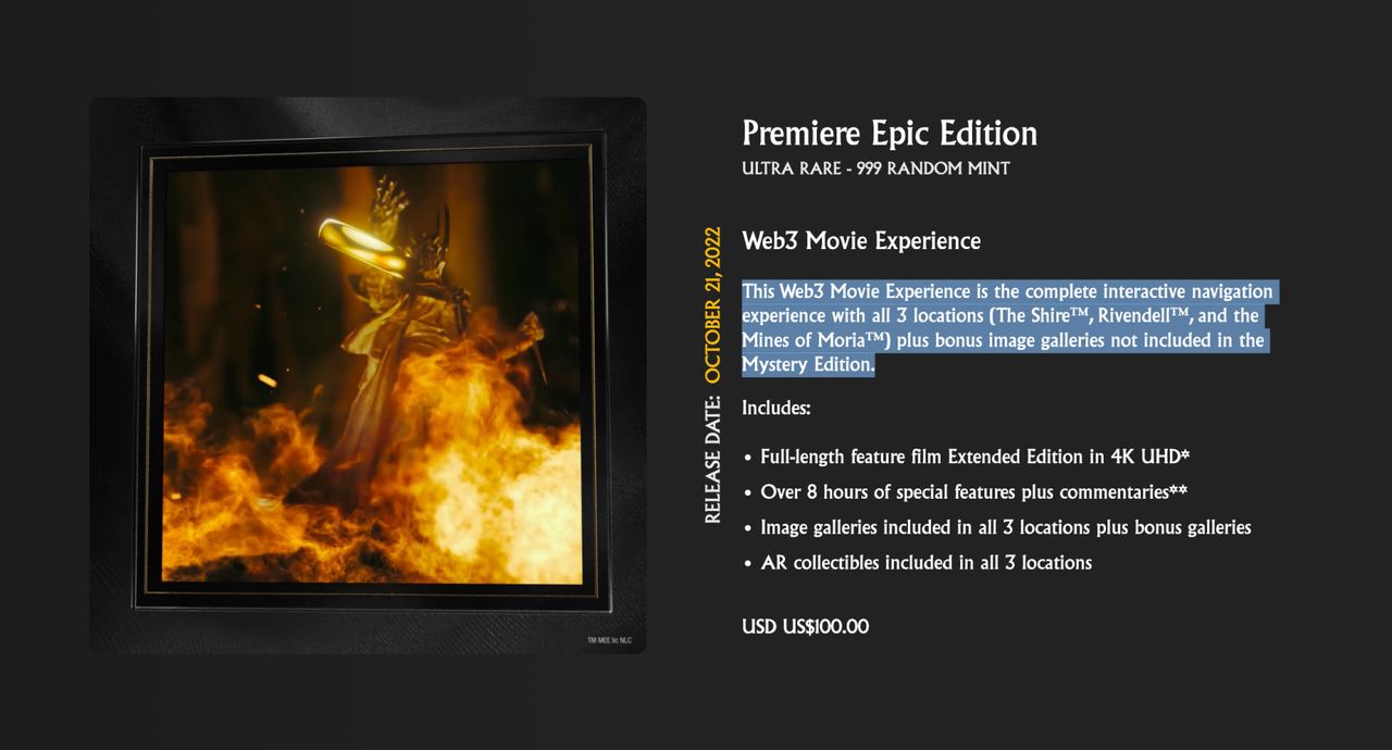 แพ็กเกจ Epic Edition ของ NFT Lord of the Rings