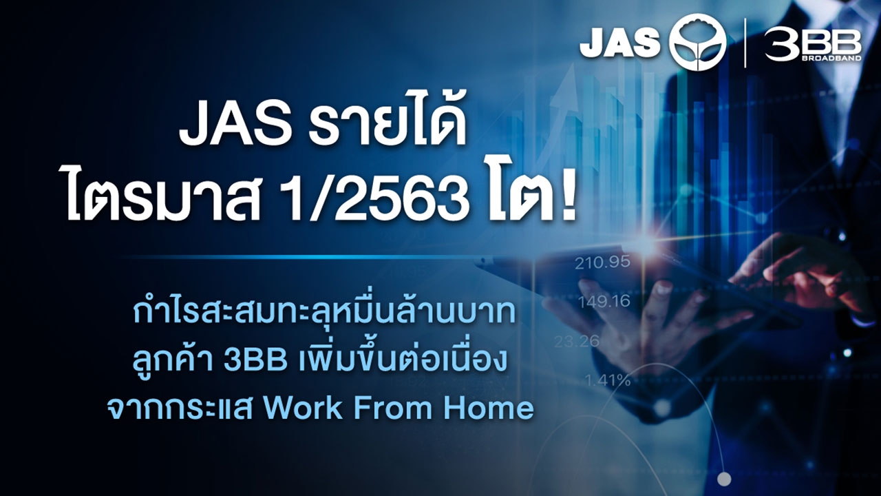 JAS รายได้ไตรมาสแรกโต กำไรสะสมทะลุหมื่นล้านบาท ลูกค้า 3BB เพิ่มขึ้นจากกระแส Work From Home